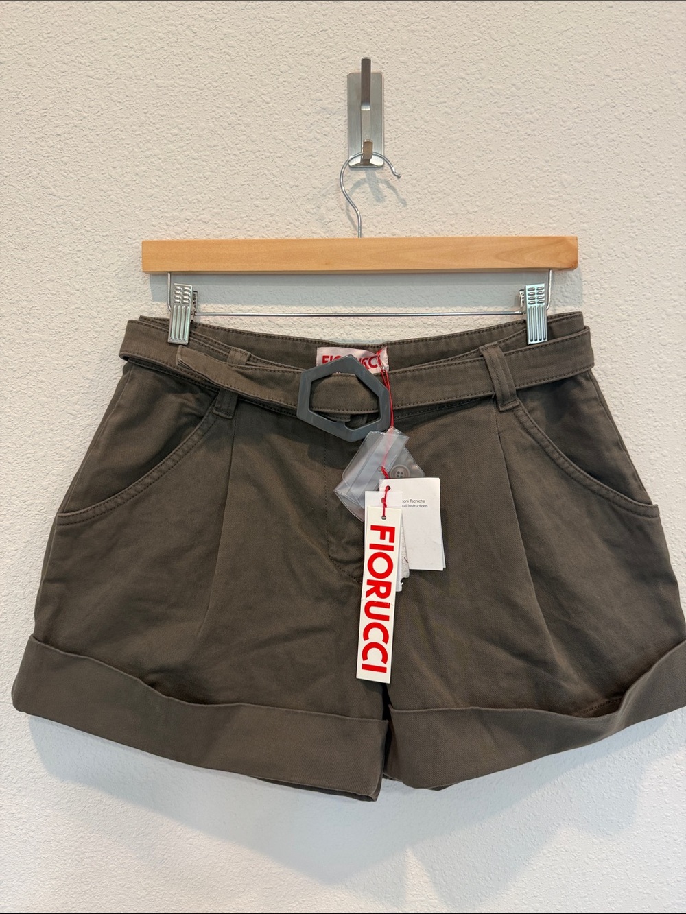 Fiorucci Olive Belted Roll-Hem Shorts